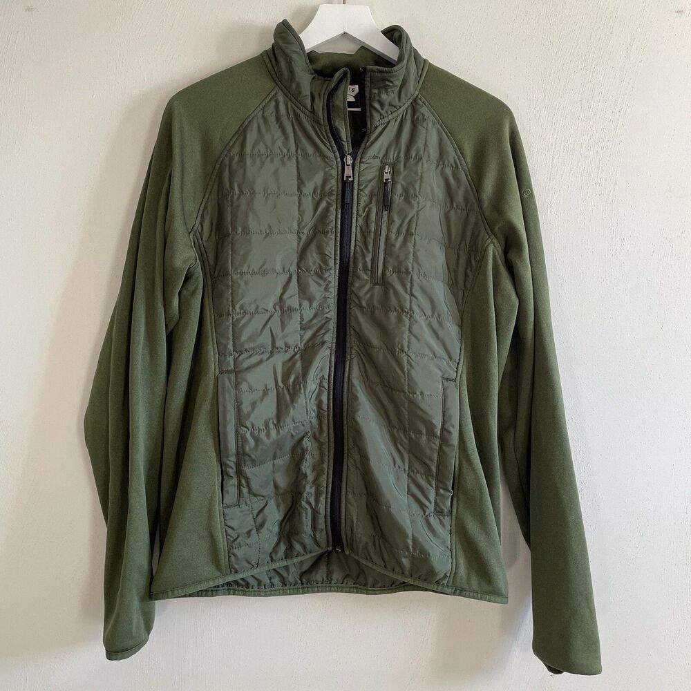 ORVIS Men's Mixed Media Full Zip Quilted Jacket Medium Green Zip Pockets Olive